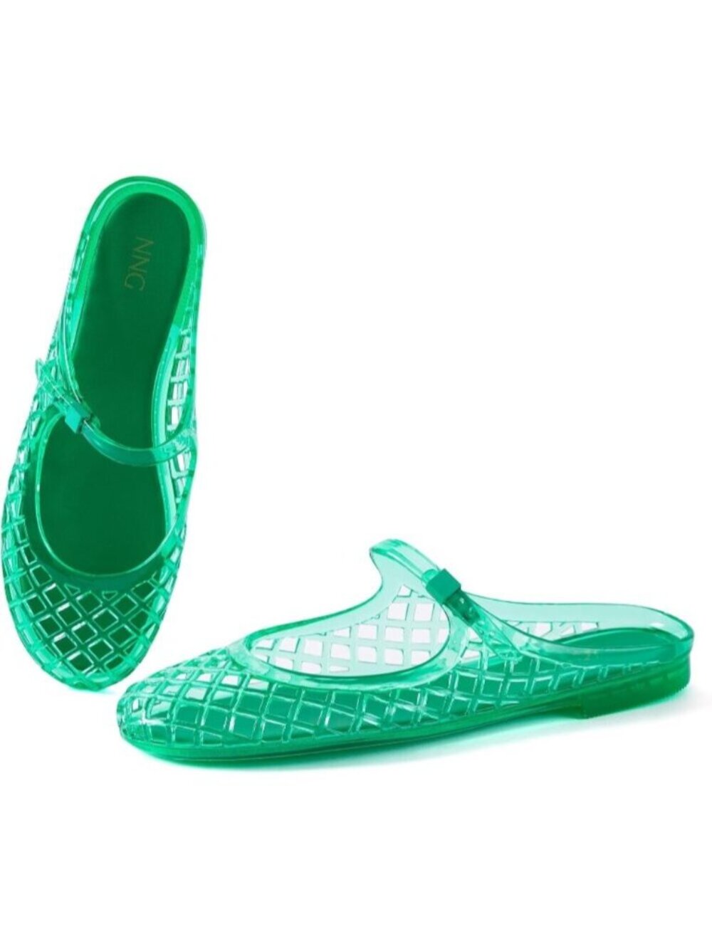 Women's Clear Green Mary Jane Jelly Mule Flat Adjustable Buckle Strap Sandals